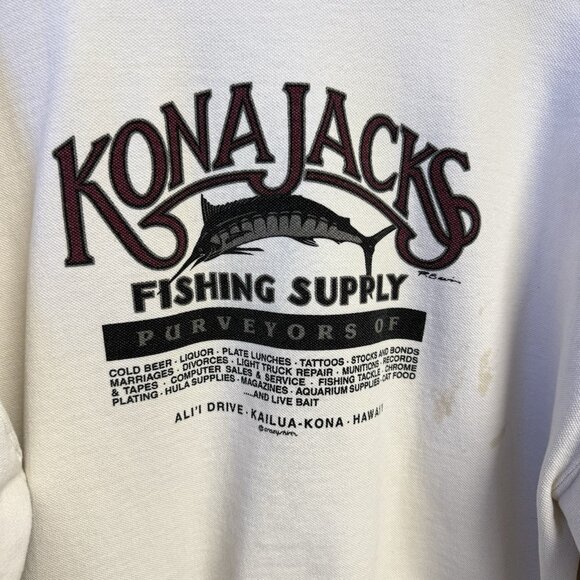 Vintage 90s Crazy Shirt Sweatshirt Kona Jacks Fishing White Crew Neck - Picture 9 of 16